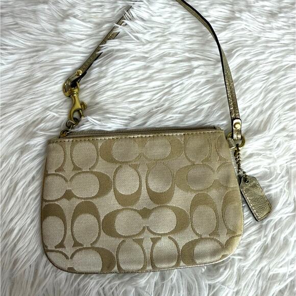 COACH Gold Blue Pink Canvas Wristlet - Picture 2 of 8